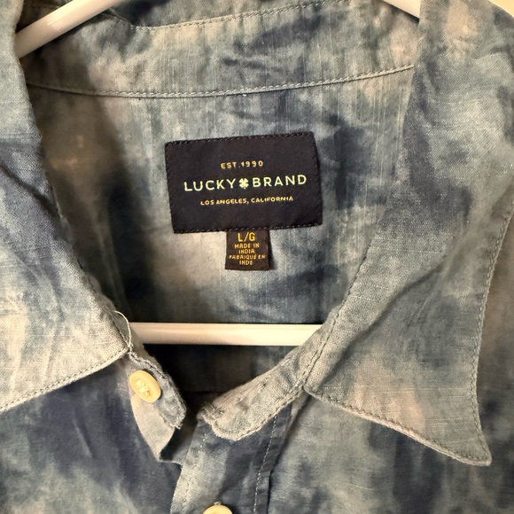 🍀Lucky Brand Men's Casual Blue and White Shirt EUC Size Large - Picture 2 of 4